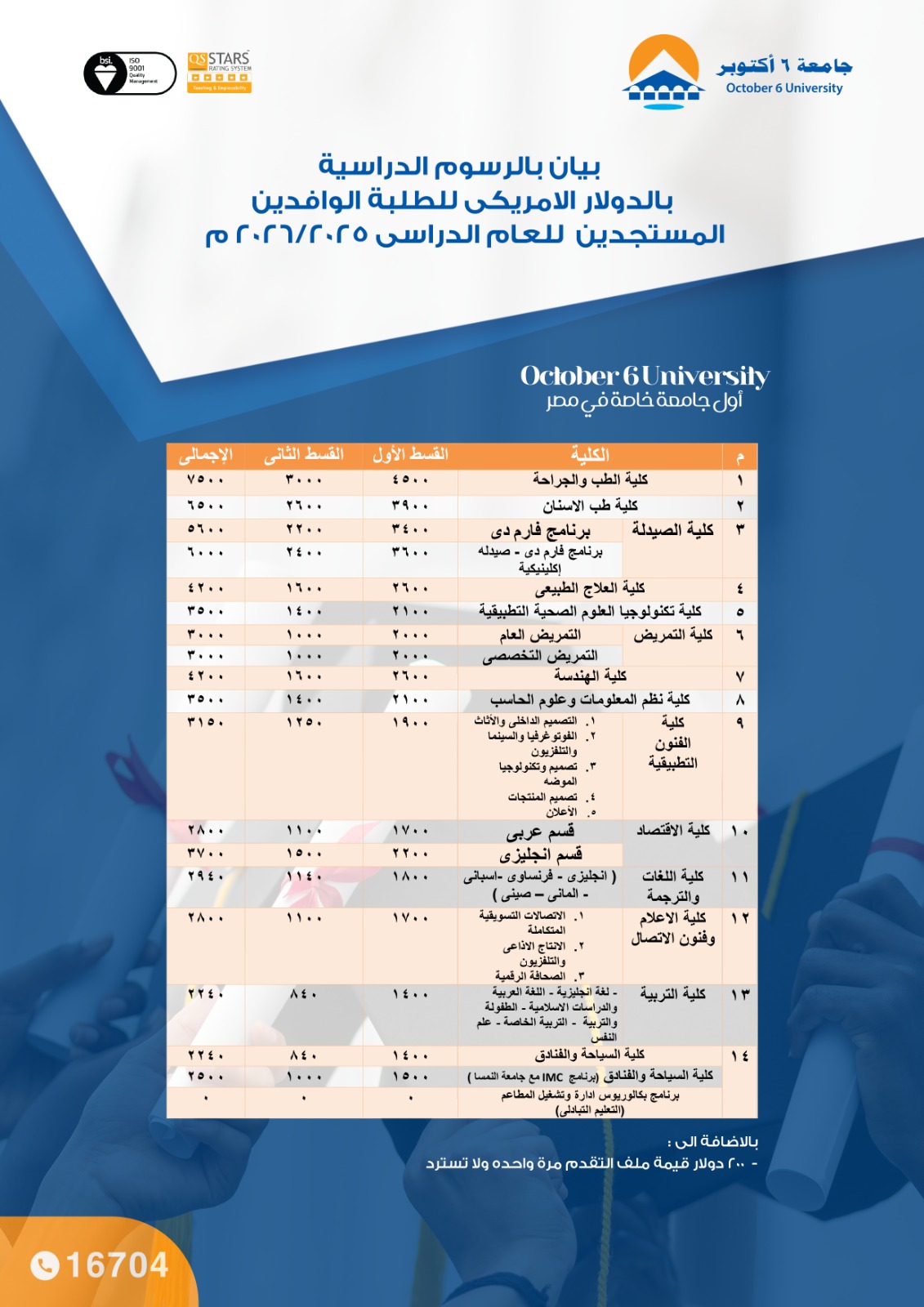 مصروفات جامعة 6 أكتوبر 2025-2026